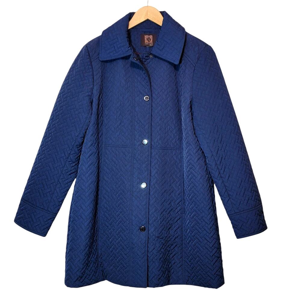 Anne Klein Blue Quilted A-Line Mid Length Snap Front Coat Size L/XL Chic - Picture 16 of 16